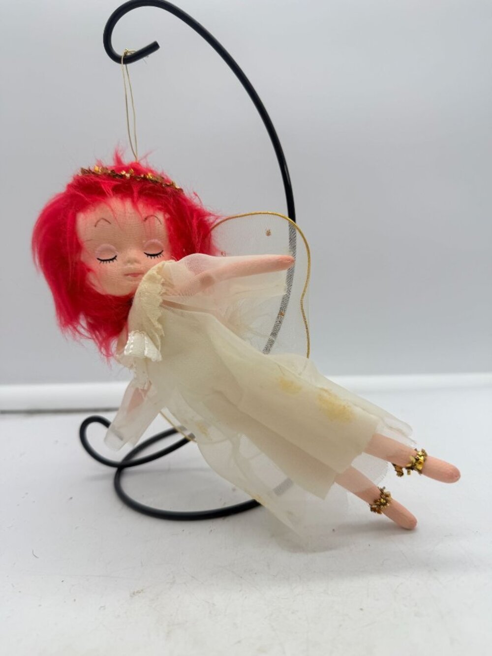 Vintage Red Headed Sleeping Hanging Pixie Angel Christmas Ornament Japan